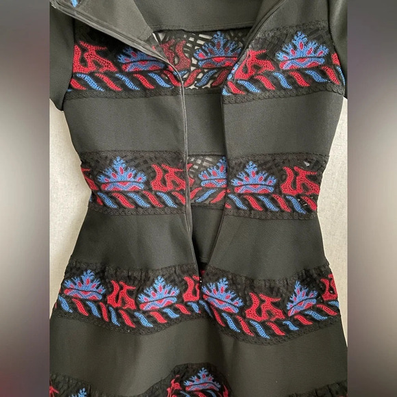 Embroidered lace structured  cap sleeves party dance cocktail dress Sz XS - Picture 7 of 11